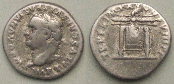 Titus denarius winged thunderbolt on draped table Titus denarius winged thunderbolt on draped table